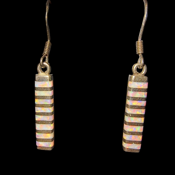 Slender Dangle Opal And Sterling Silver Earrings - Picture 2 of 8